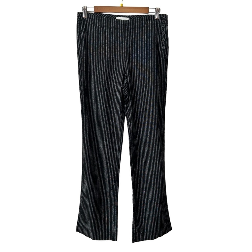 Sundance Flat Front Side Button Linen Blend Casual Dress Pant Sz 6‎ Black Stripe